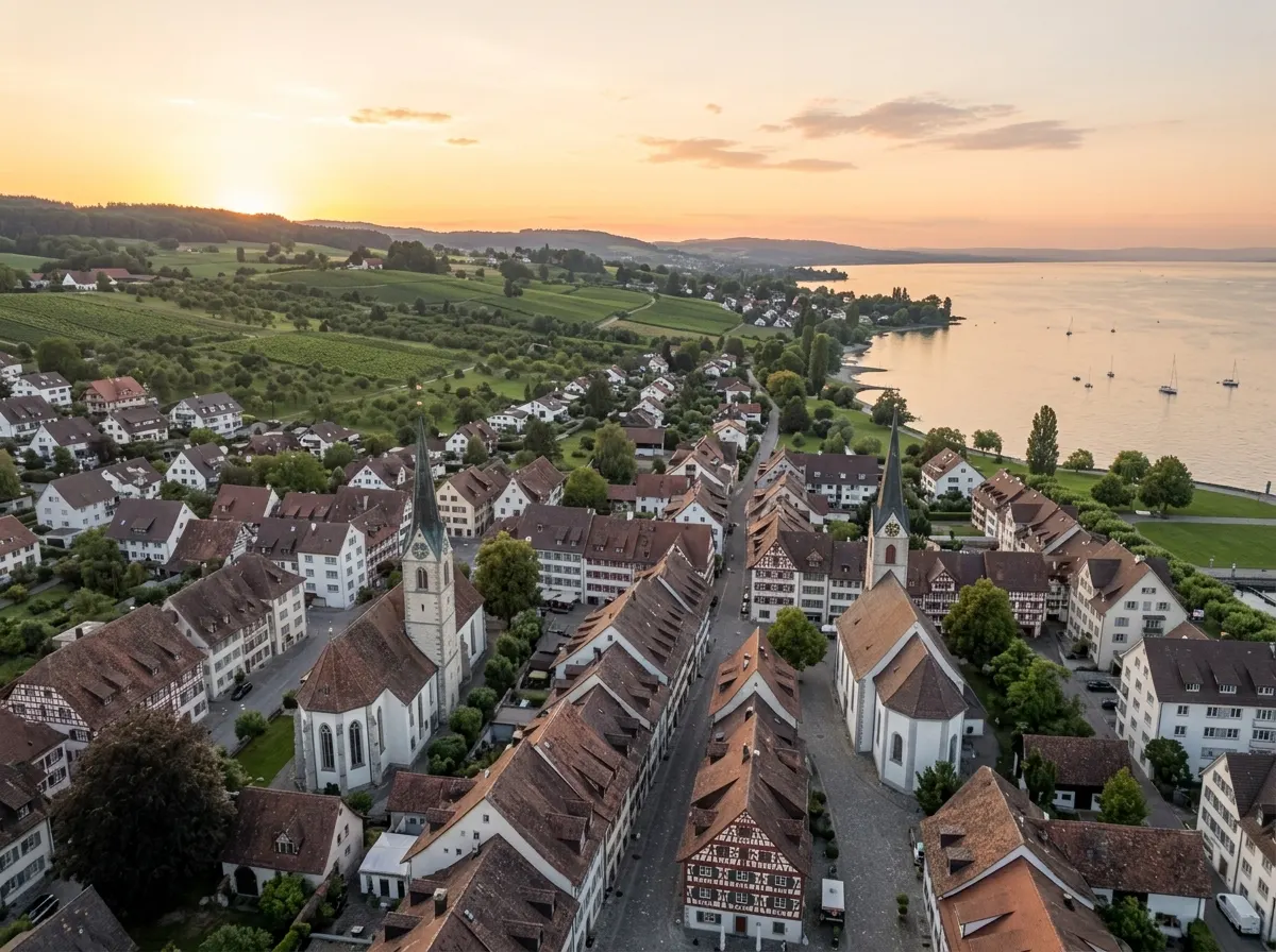 Seeufer von Kreuzlingen mit Hafen und Blick auf Konstanz